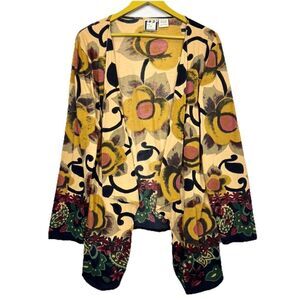 Take Two Floral Paisley Asymmetric Kimono Cardigan Size L Artsy Boho Hippie